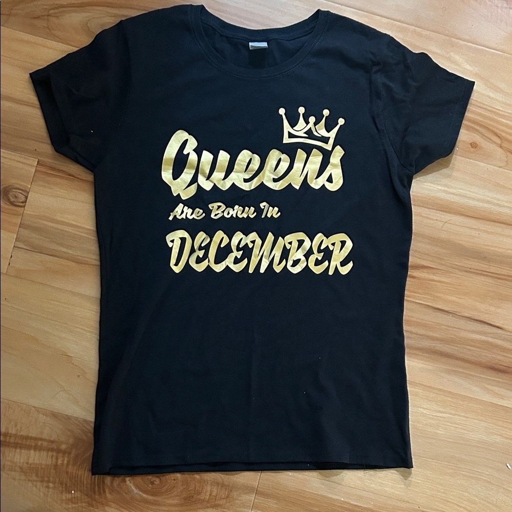 Gildan Black Tee with Gold Print - Queens Are Born In December